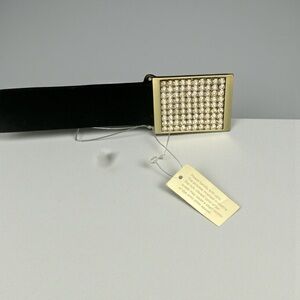 NWT Talbots diamond buckle black sueded velvet belt, large